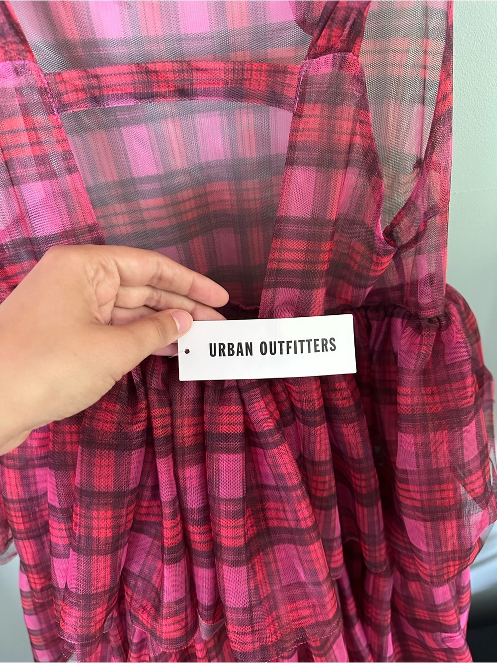 NWT KIMCHI BLUE Urban Outfitters Sheer Plaid Dress - Picture 5 of 6